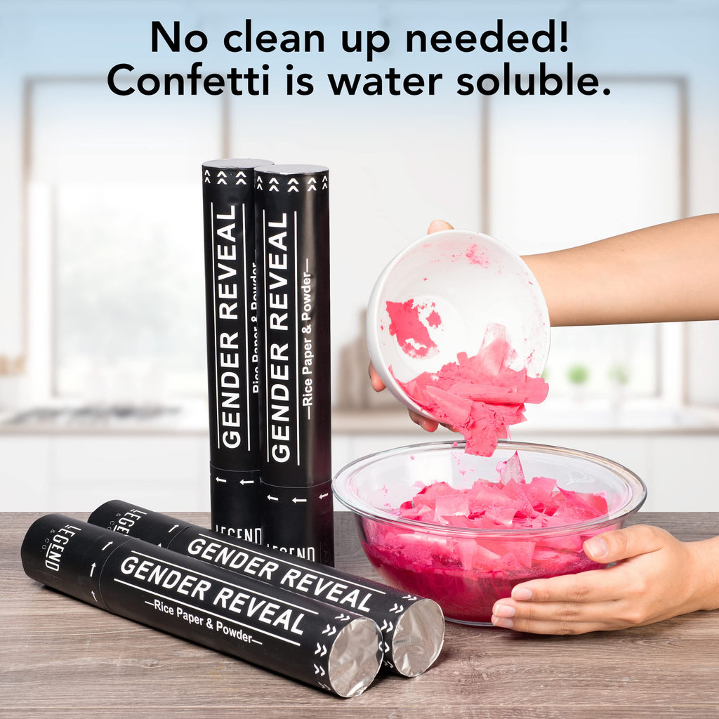 Legend & Co. Gender Reveal Confetti Powder Cannon Set of 4 (Pink) Ge