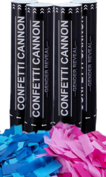 Gender reveal confetti cannon with color verification window
