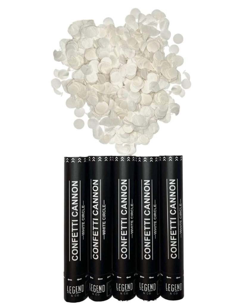 White Circle Confetti Cannons (5 Pack) Legend and Co.